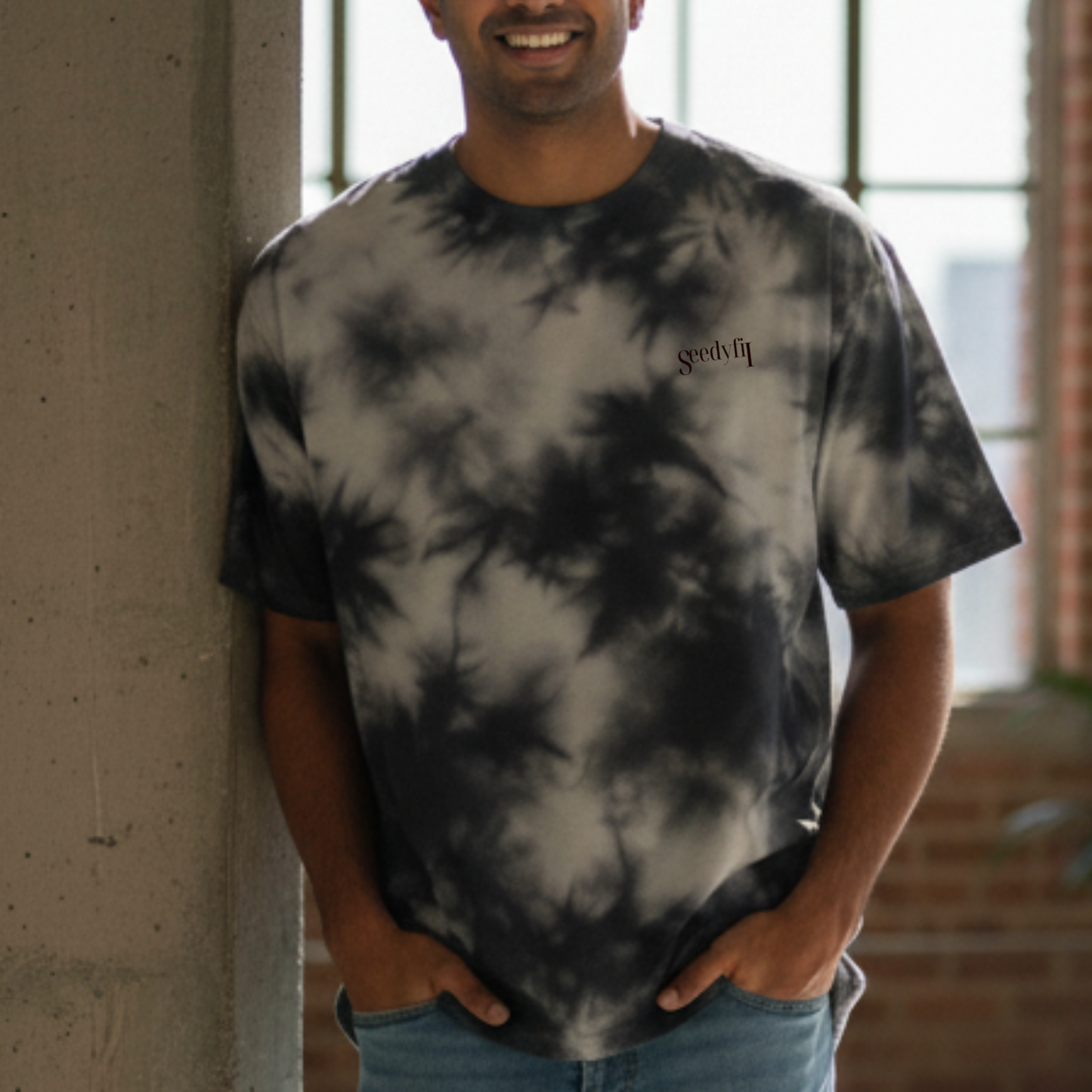 Seedyfii Men's Tie Dye Oversized T-Shirt Black