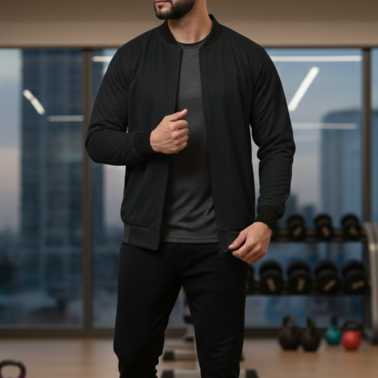 Seedyfii Men's Gym Bomber Jacket Black No Print
