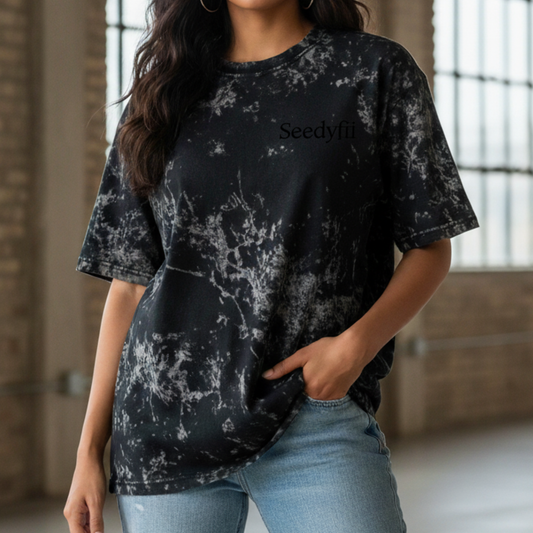Seedyfii Women''s Acid Washed Oversized Tee Black